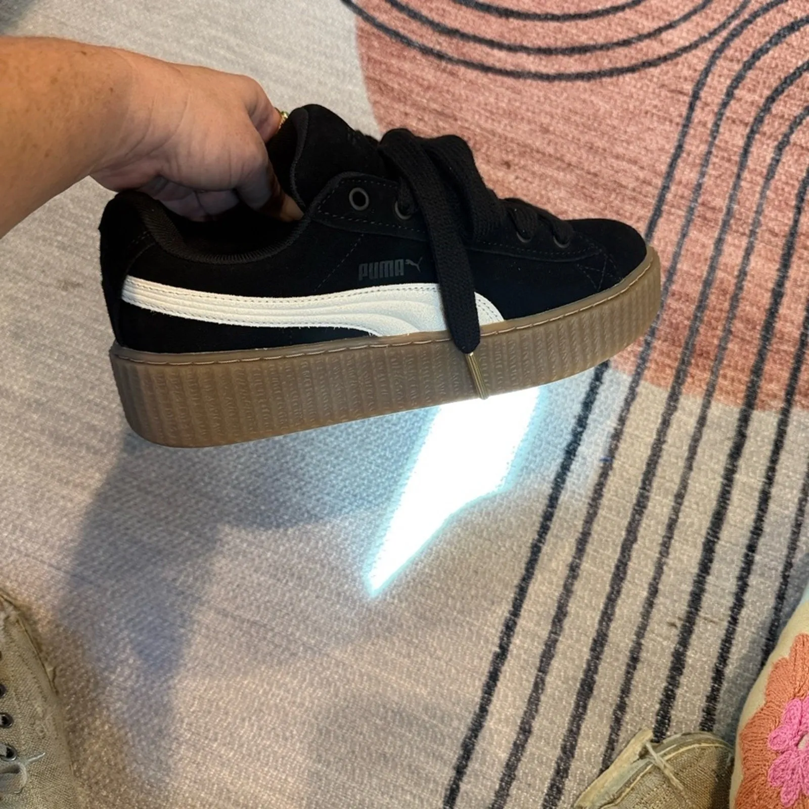 Fenti X Puma Black and White Athletic Shoes with TAN Gum Sole SIZE 9 - Image 2