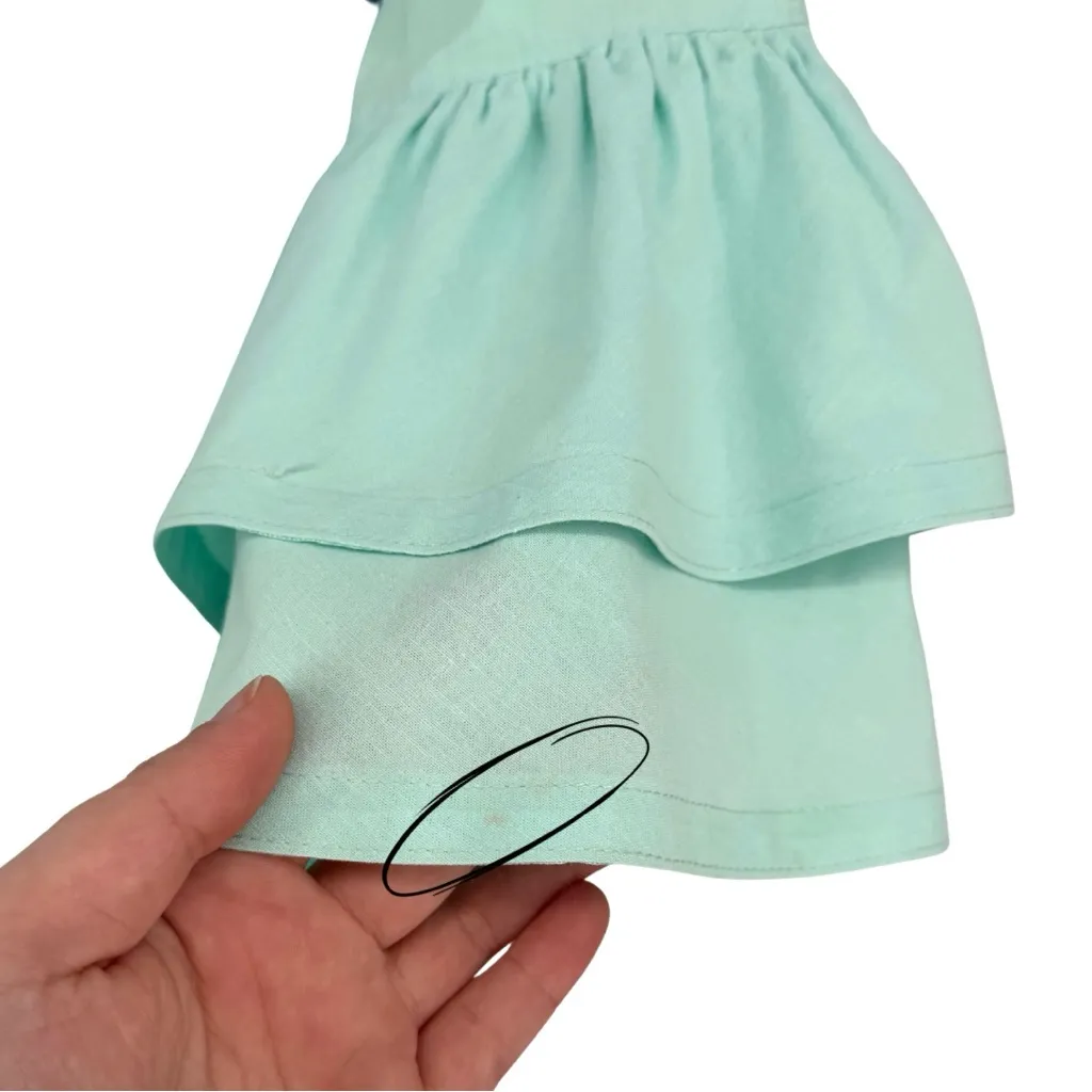 Mi Golondrina Long Ruffle Sleeve Embroidered Mini Dress Turquoise Blue Small - Image 6