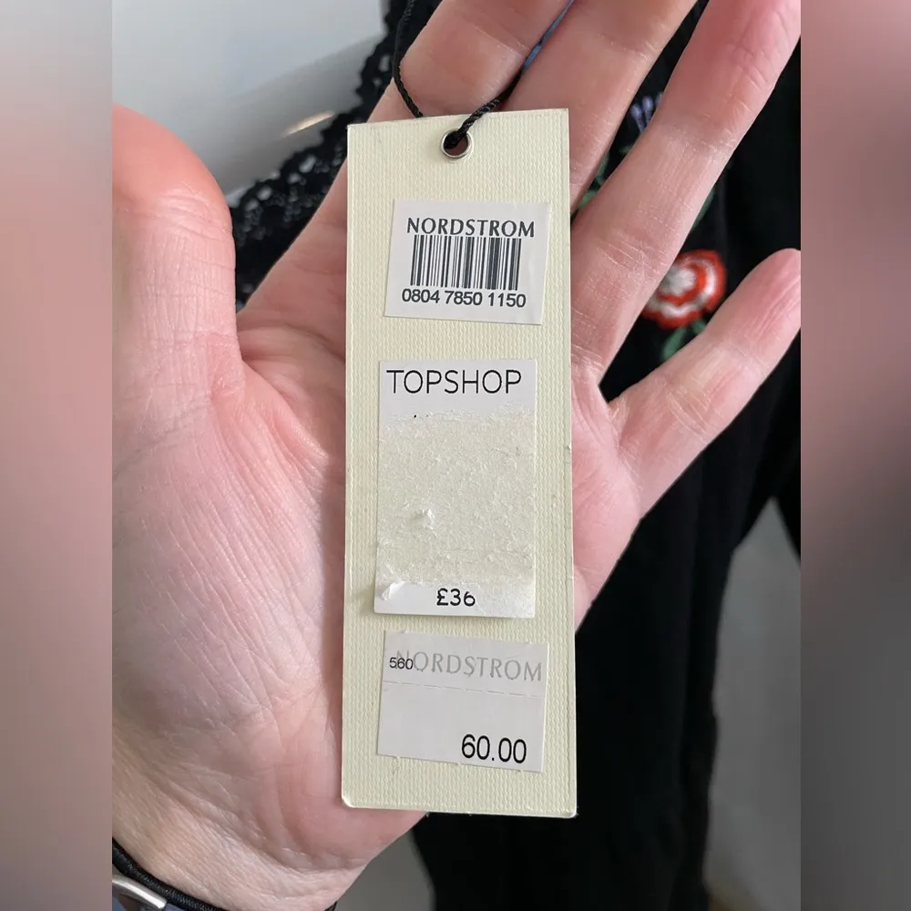 NWT TOPSHOP Women's 3/4 Sleeve Embroidered Smock Dress Black Floral‎ Sz 12 - Image 5