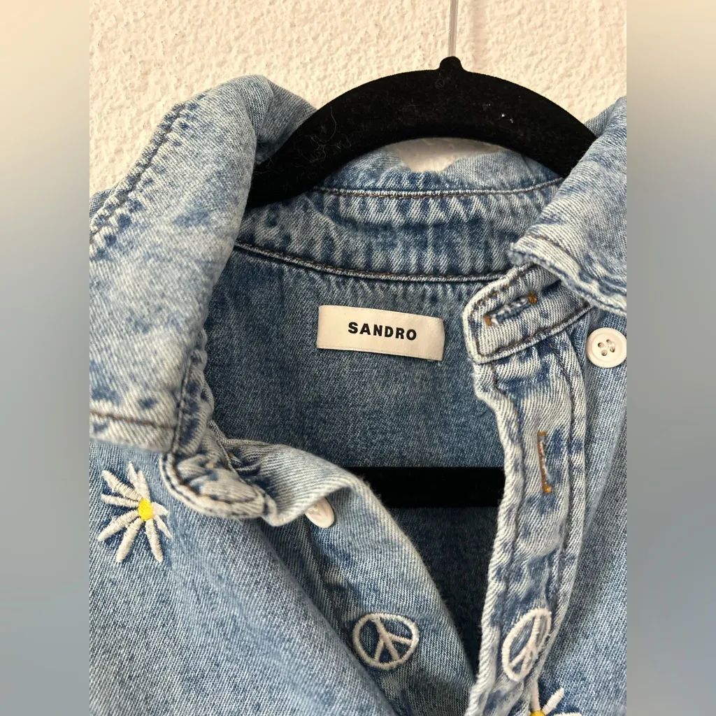 SANDRO Celestine embroidered denim button down shirt sz small (1) - Image 4