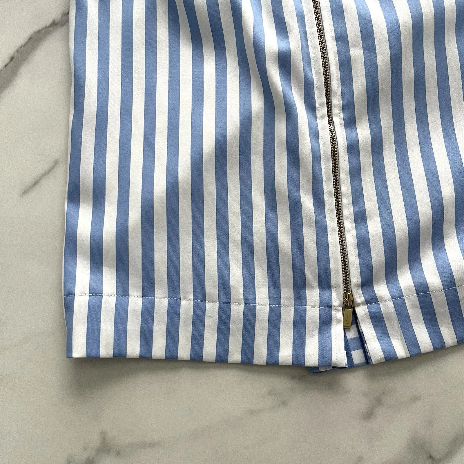 Hinson Wu Xena 3/4 Sleeve Stripe Gingham Shirt Sz Small Preppy chic Designer Top Blue - Image 11