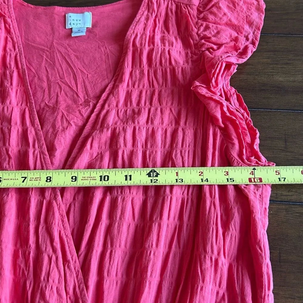 A New Day Women's Pink Coral Ruffle Short Sleeve MIDI Dress Size Medium - Image 7