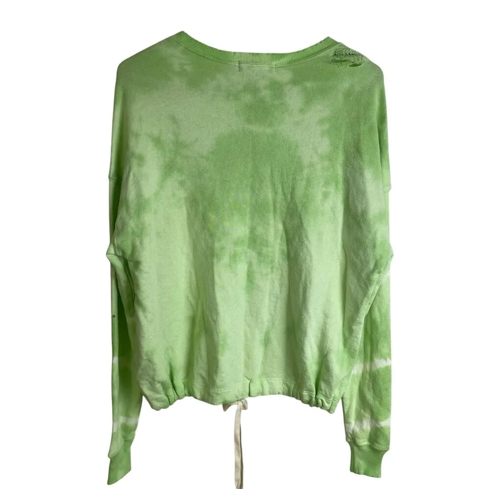 N: Philanthrophy Sweater Womens Size XS Green Tie Dye Destroyed Cinch Hem NWT - Image 2