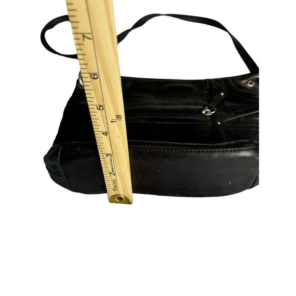 Stone Mountain Black Leather Crossbody Bag With Pink Lining & Multiple Pockets - Image 4