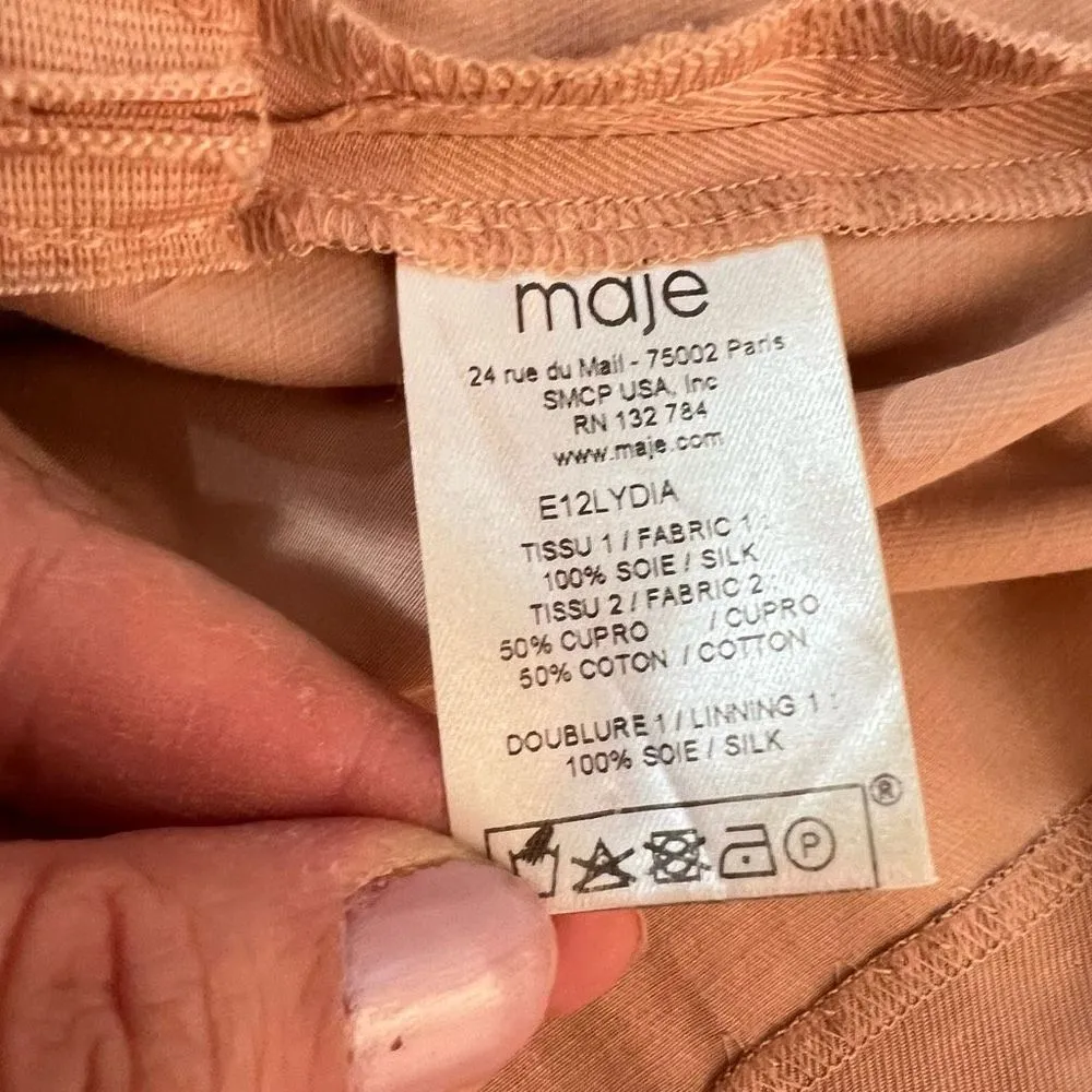 Maje blush pink silk cap sleeve zipper detail sheath dress size 1 or US small - Image 9