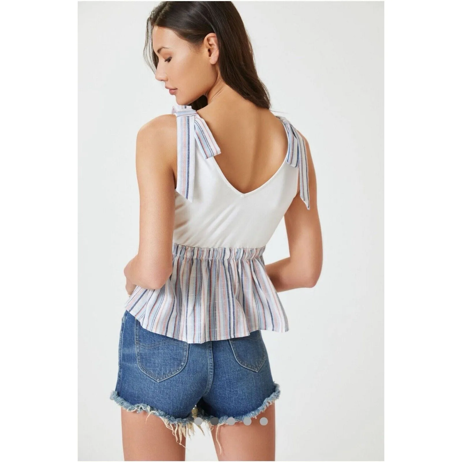 Anthropologie Dolan Peplum Striped V-Neck Sleeveless Tie Tank Size M - Image 12