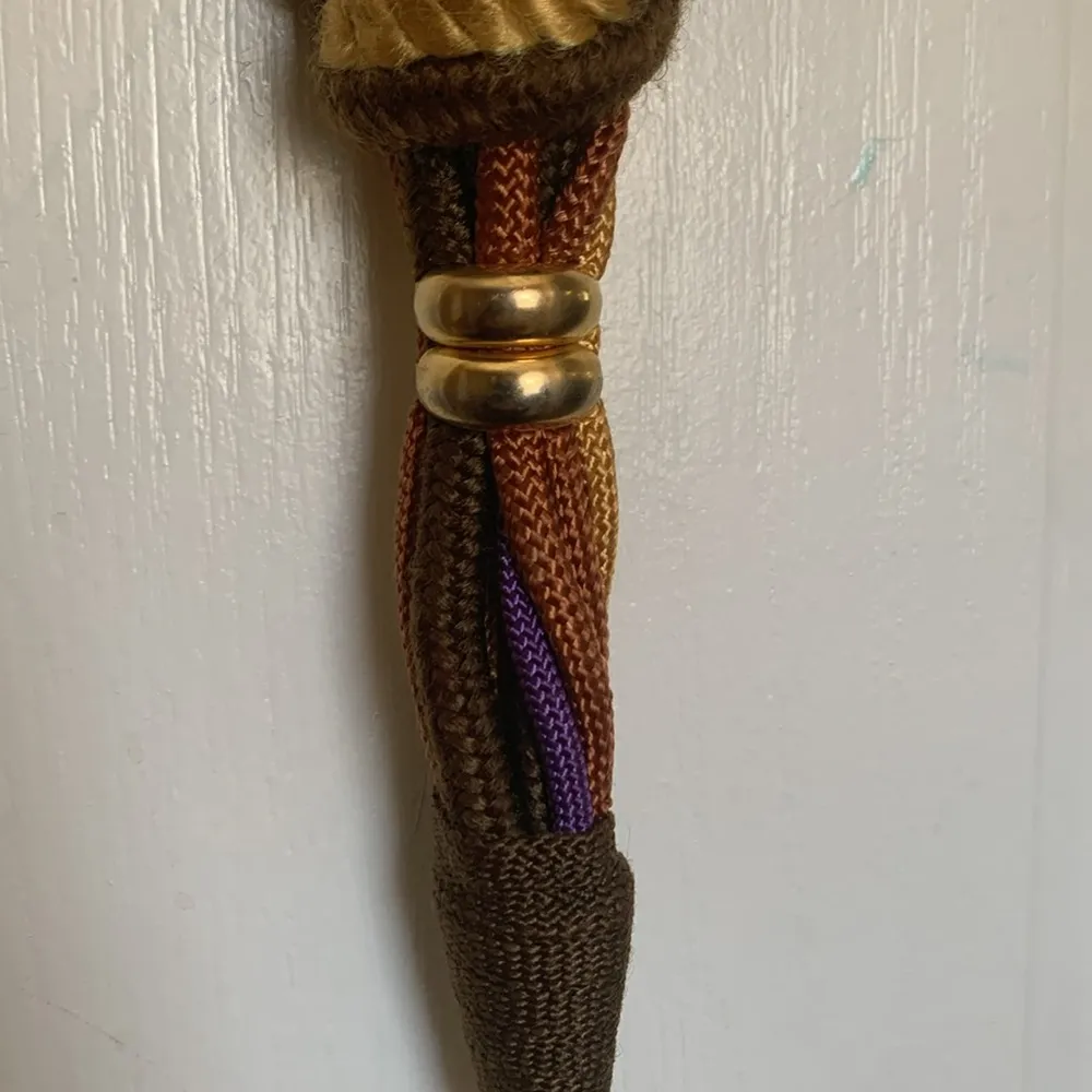 BELT..VINTAGE GOLD(BRASS) MEDALLION WITH OLIVE GREEN PURPLE GOLD BROWN ROPING - Image 4