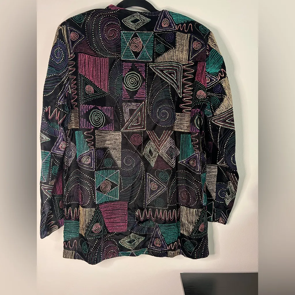 Vintage Très Paquette velvet blazer with vibrant colors Black Size M - Image 4
