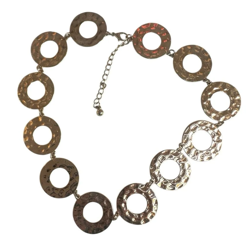 Hammered Disc Statement Necklace — Gold Tone - Image 6