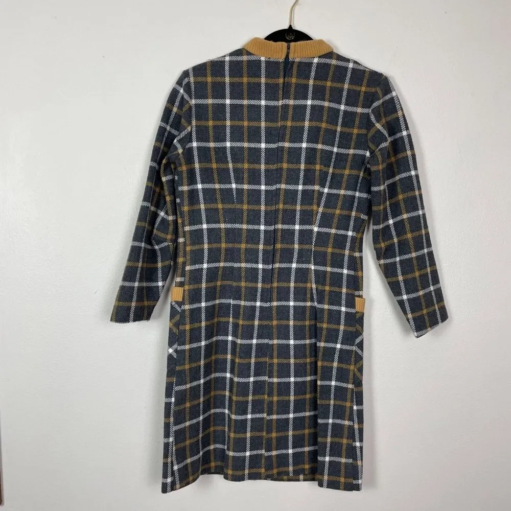 Vintage 1960s Joan Curtis Woman's‎ Sz S Gray and Yellow Wool Plaid School Dress - Image 6
