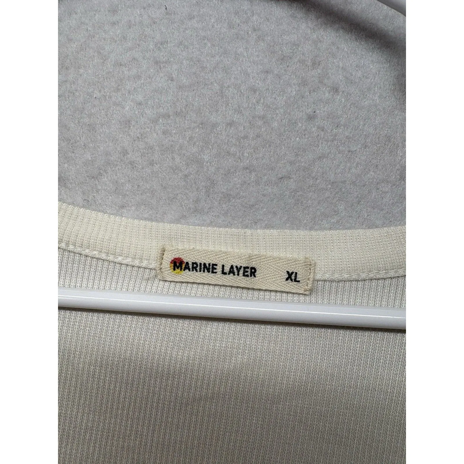 Marine Layer Ribbed V Neck Button Up Short Sleeve Top Women Size XL Cream Basic - Image 2