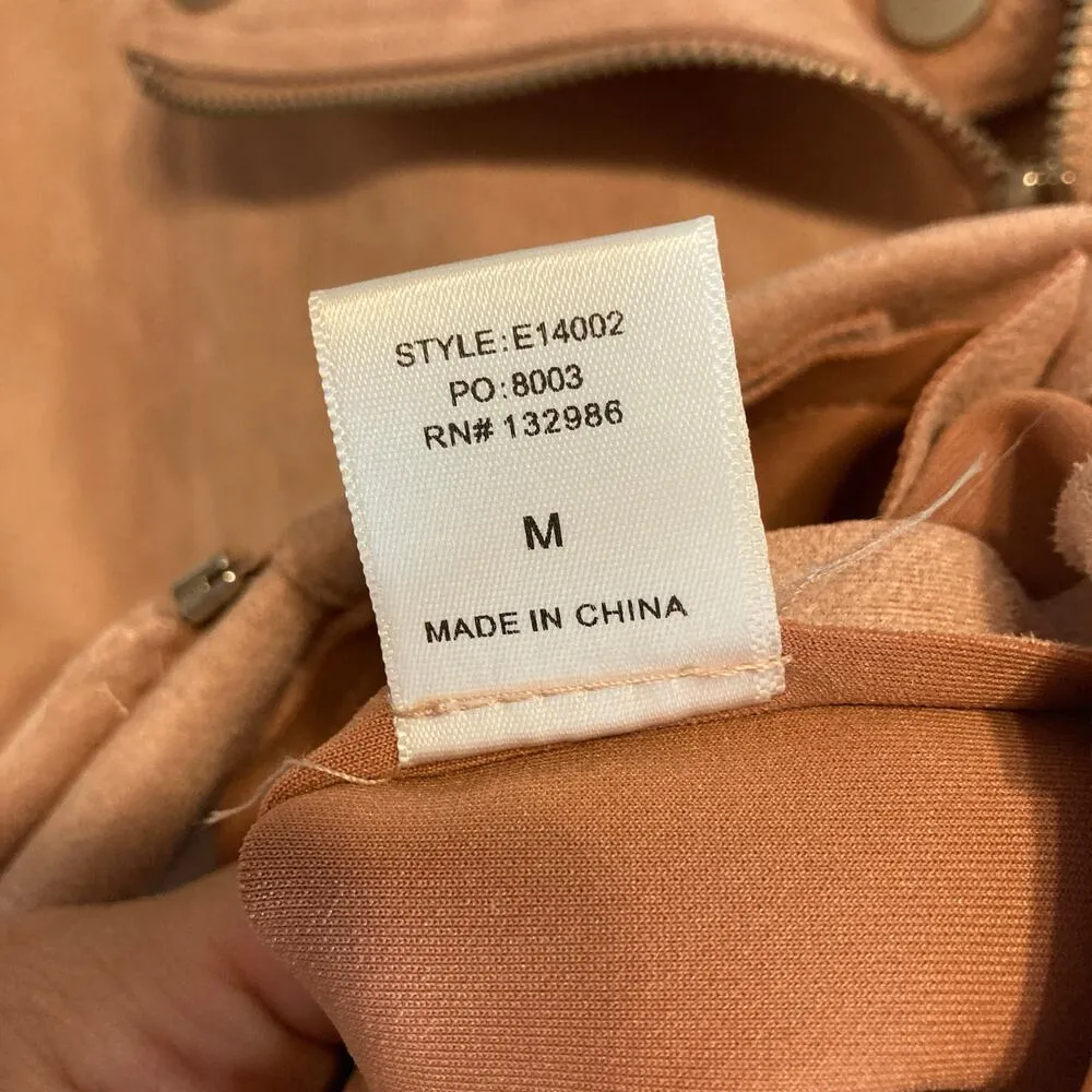 Mittoshop Faux Suede Light Pink Asymmetrical Zip Up Vegan Leather Moto Jacket - Image 10