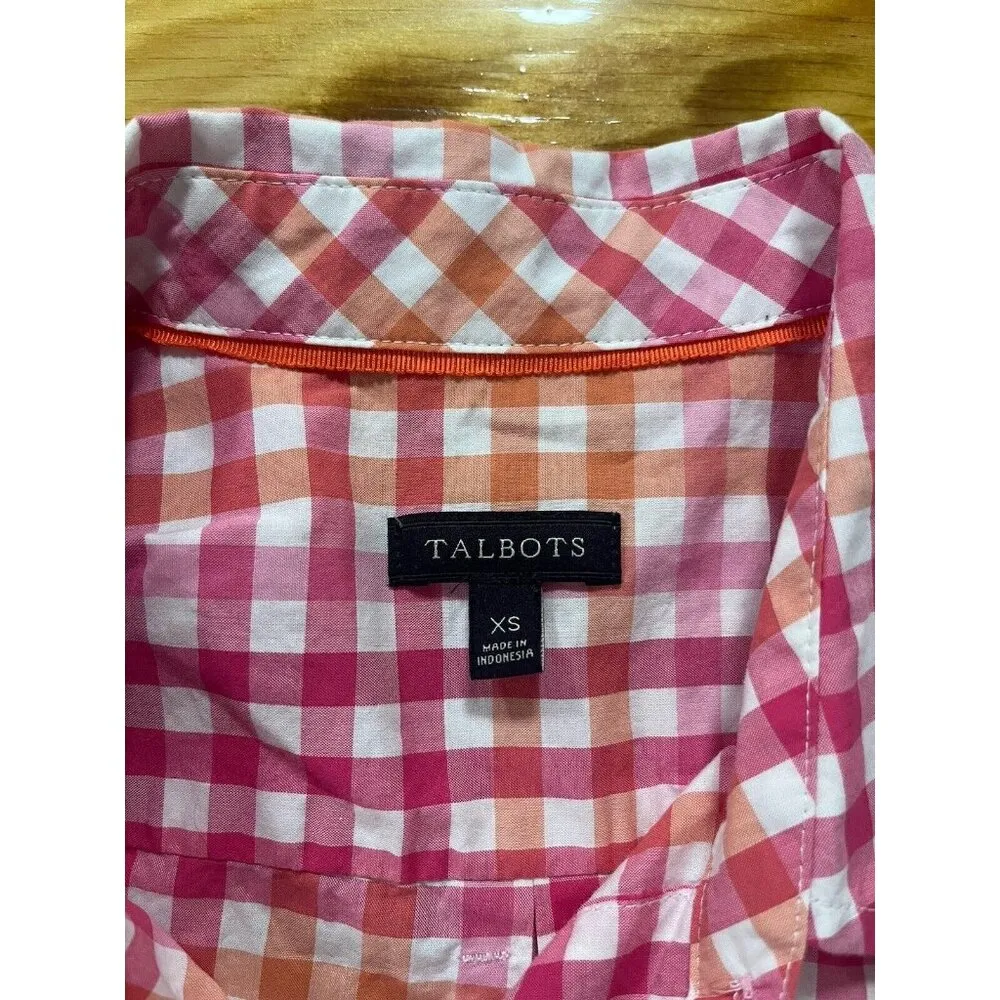 Talbots Women's Lightweight Checkered Plaid Button UP Shirt Pink Size XS Classic - Image 5