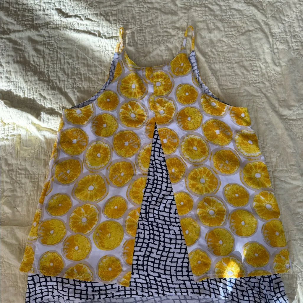 Women’s Anthropologie Porridge Yellow Lemon Print Tank Top Blouse Tunic Size Sm - Image 3