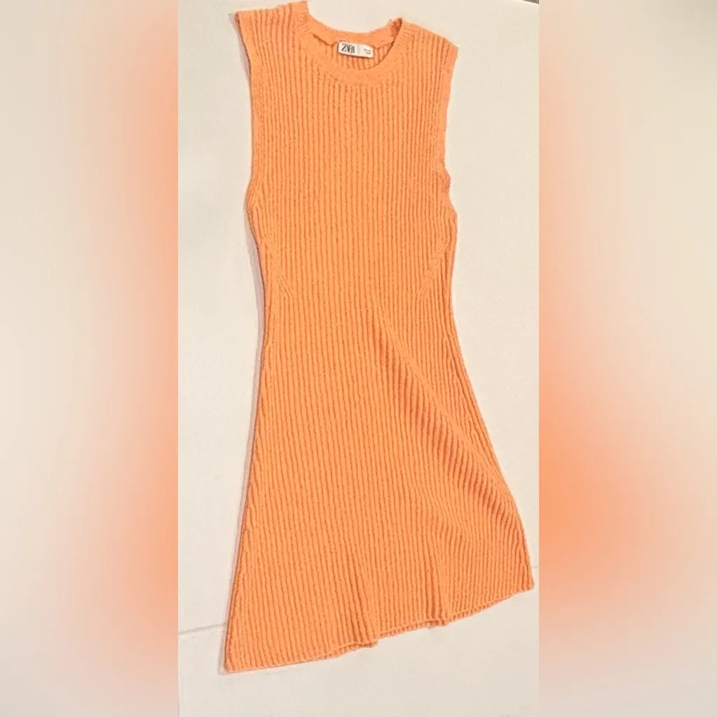 ZARA Orange Creamsicle Sleeveless Knit Ribbed Dress Size Large - Image 3