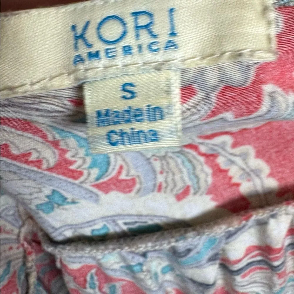 long sleeve orange and aqua paisley print double layer dress size small - Image 7