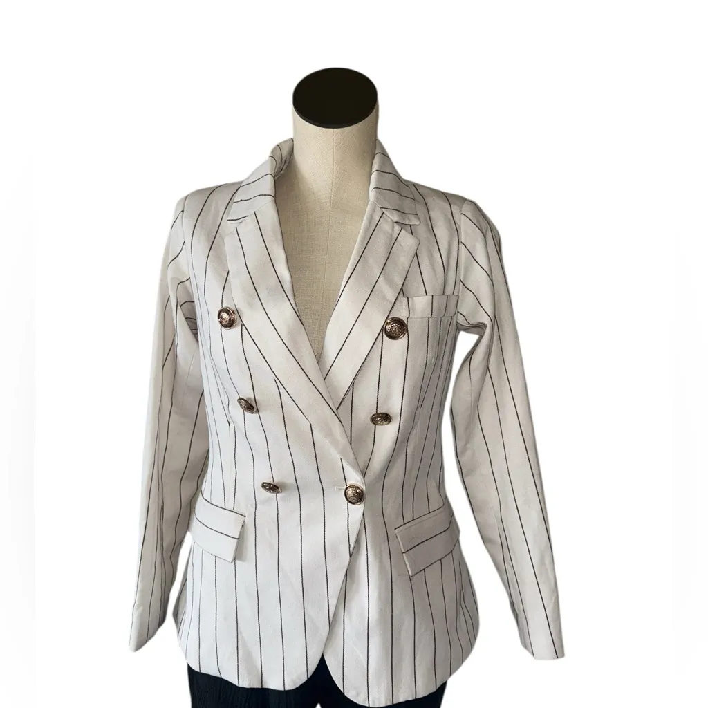 NWOT AQUA Pinstripe One Button Blazer Linen Blend XS - Image 3