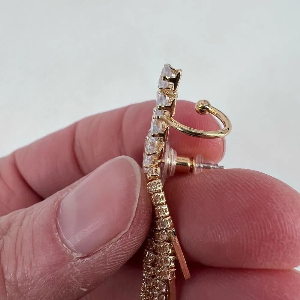 NIB Christian Siriano Faux Pearl Rhinestone Earrings Prom Wedding Statement‎ Gold - Image 4