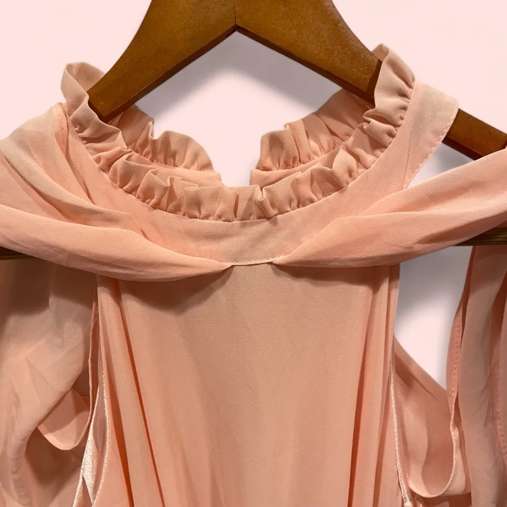 Gorgeous peach boho maxi ruffle collar cold shoulder drapey belted beach dress Orange Size M - Image 2