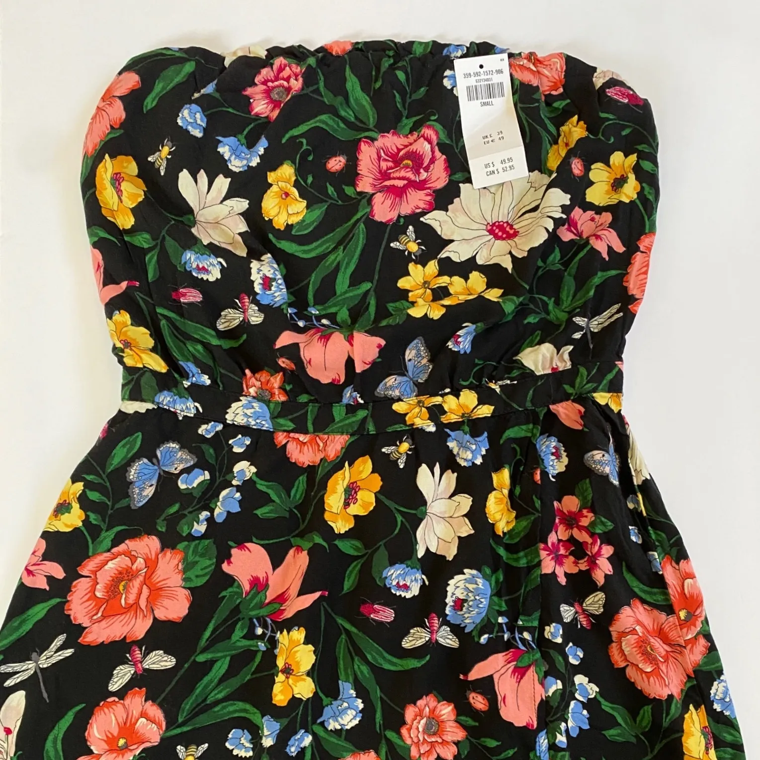 Hollister Strapless Black Vibrant Garden Floral High Low Tube dress S - NWT - Image 3