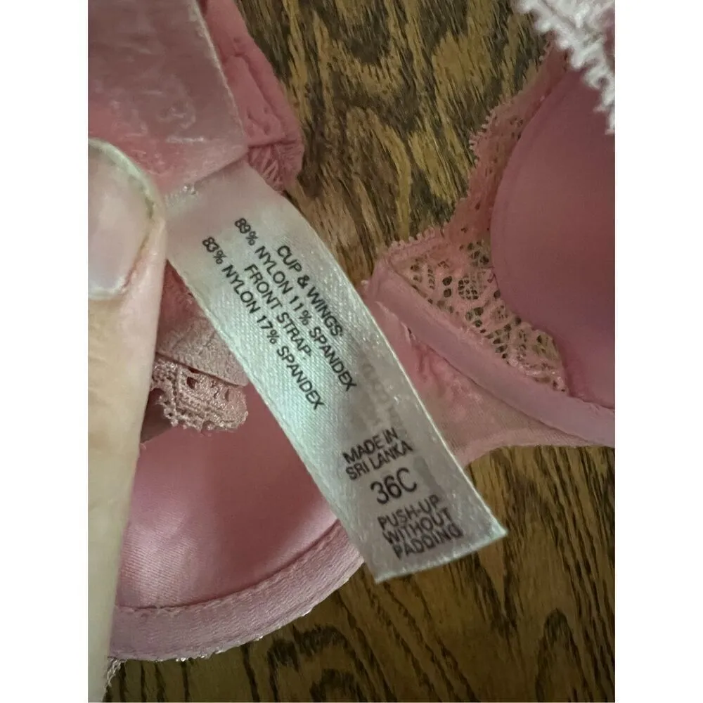 Very Sexy Victorias Secret Cup And Wings Pink Bra Push Up Without Padding 36C - Image 9