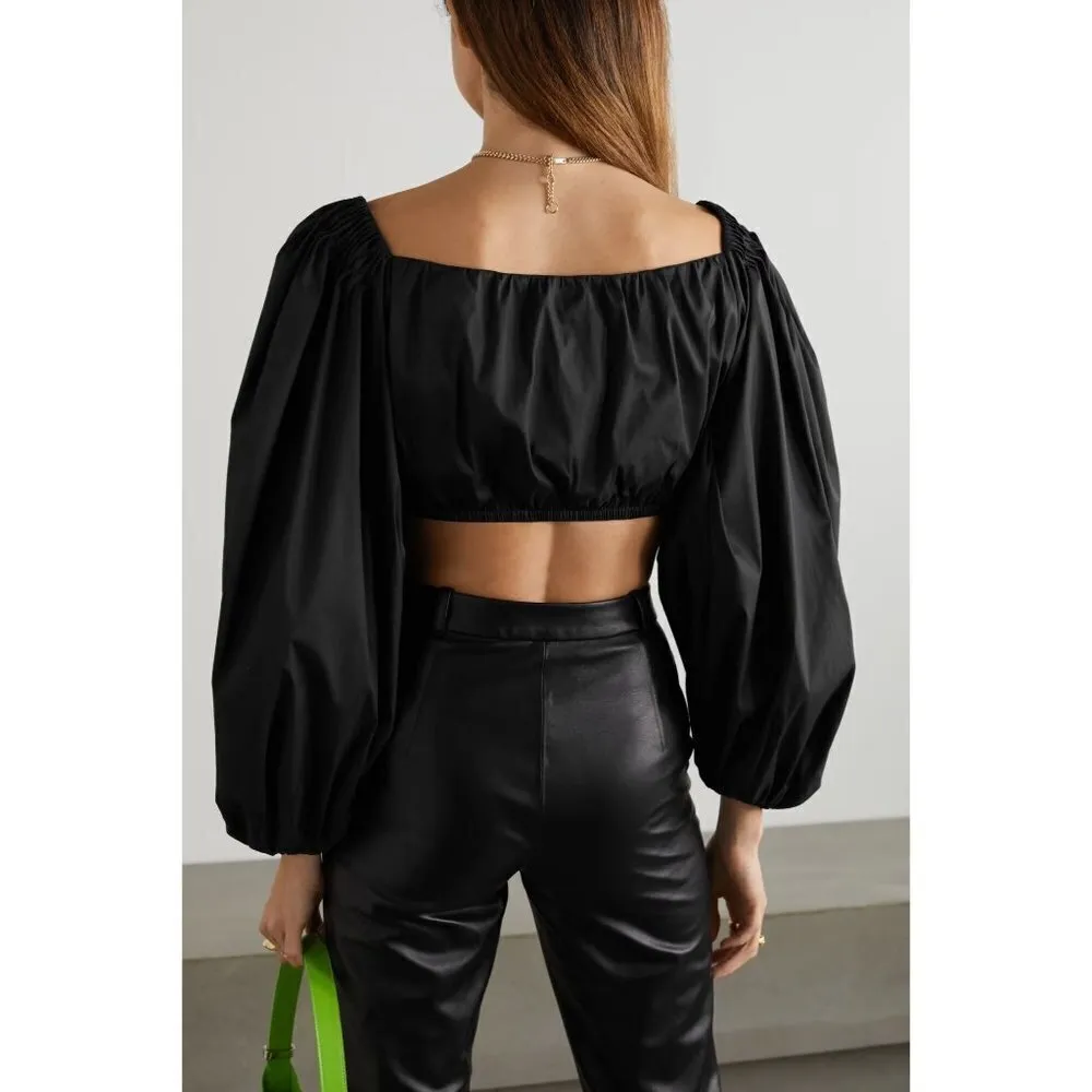 Zeynep Arcay Balloon Cotton Crop Top in Black 6 New Womens Blouse - Image 10