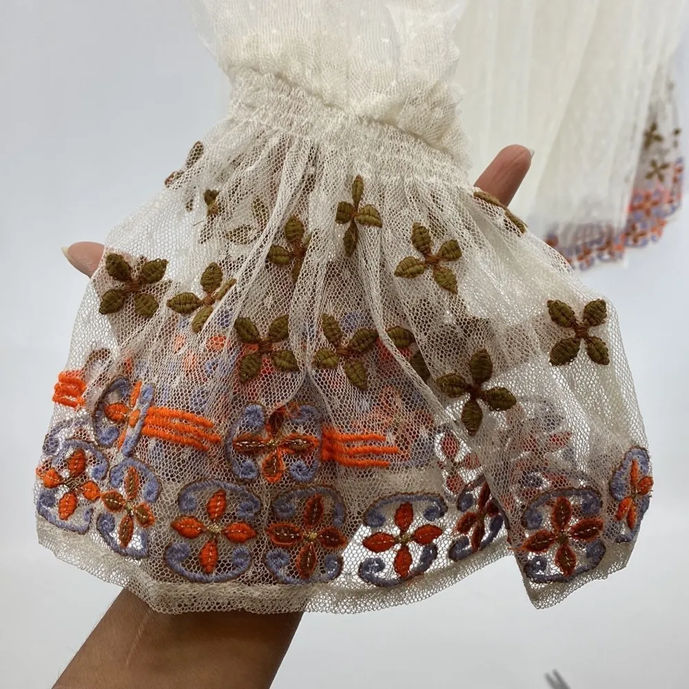 Ivory XS Joyride Sheer Mesh Embroidered Long Sleeve Boho Blouse oversized - Image 5