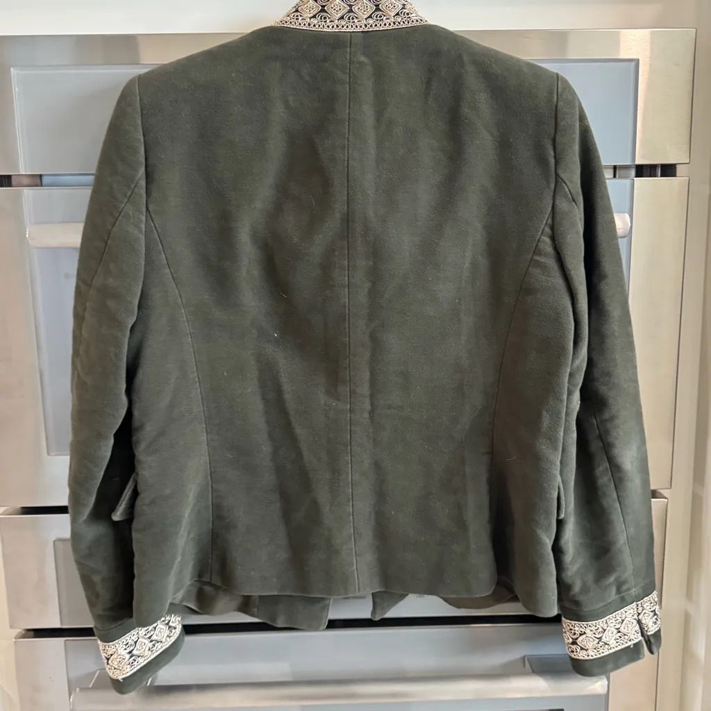 Zara Khaki Green Velvet Blazer Jacket Coat Size XL - Image 3