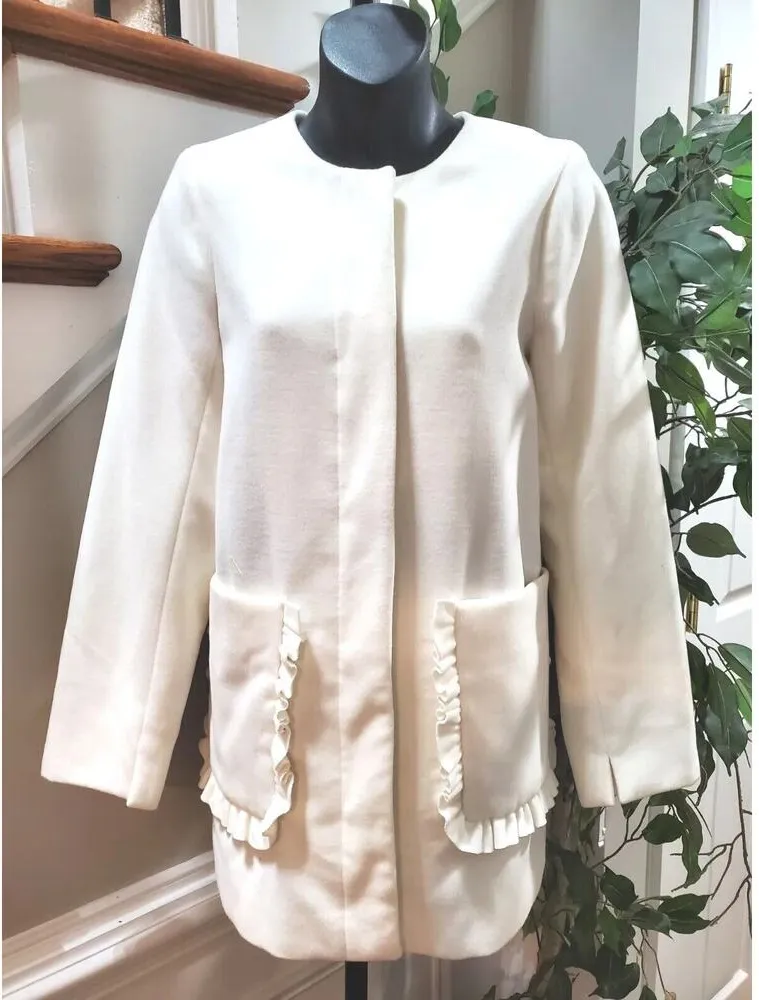 Kaari Blue Women's White Polyester Long Sleeve Buttons Front Casual Coat Size XS - Image 1