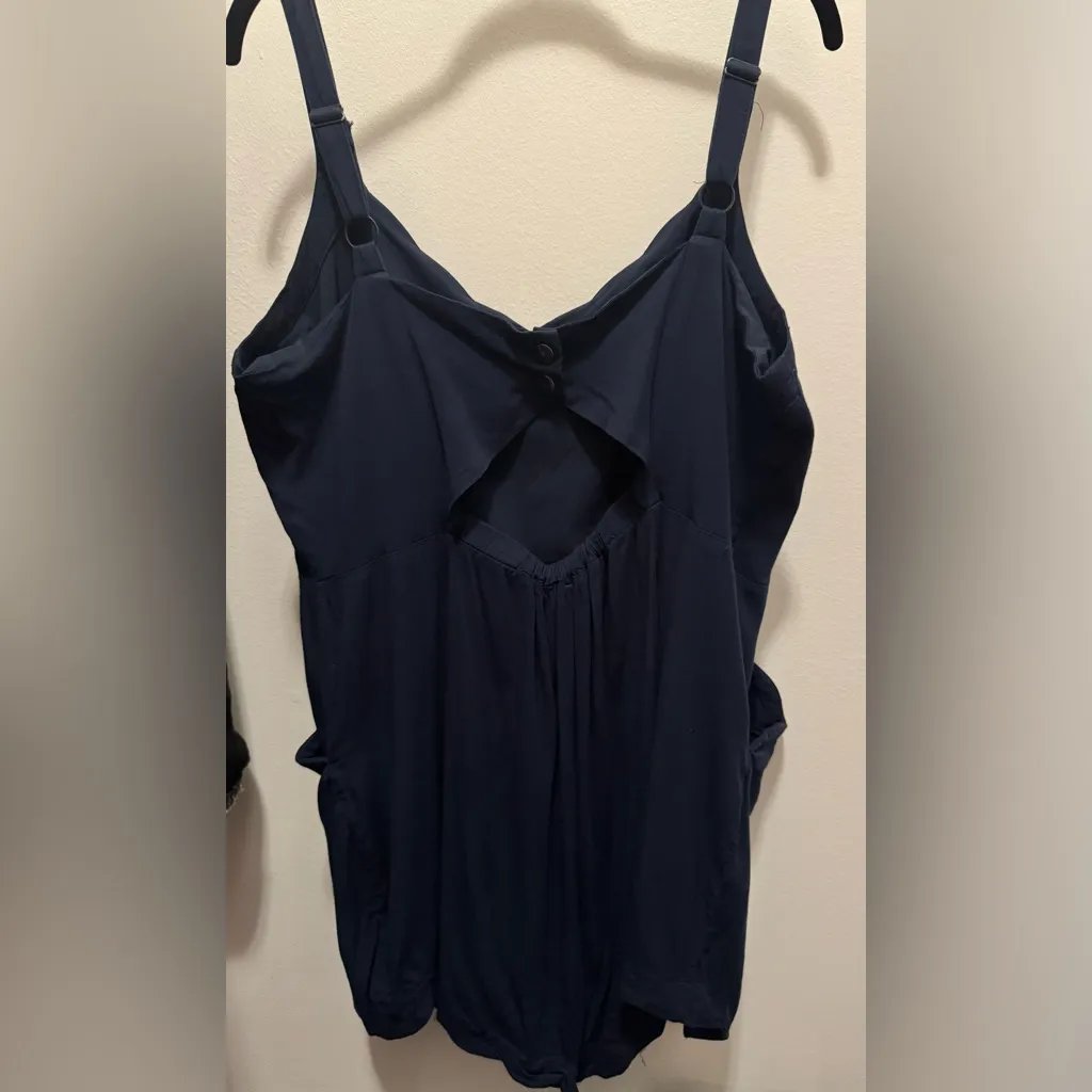 41 Hawthorn Navy Scalloped Romper 1X | Coastal Granddaughter Brunch Fall Outfit Blue Size XL - Image 7