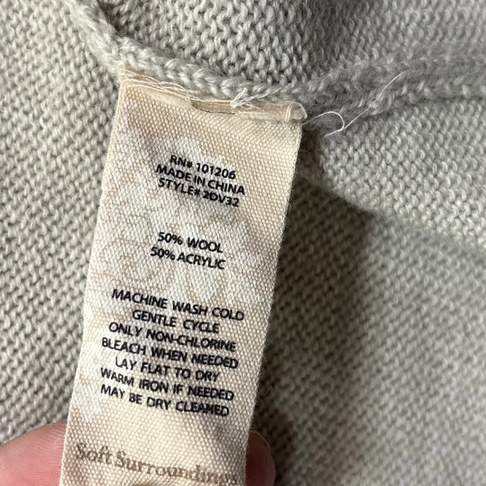 Soft Surroundings Farrah Large‎ Open Front Wool Beige Hooded Cardigan Sweater - Image 8