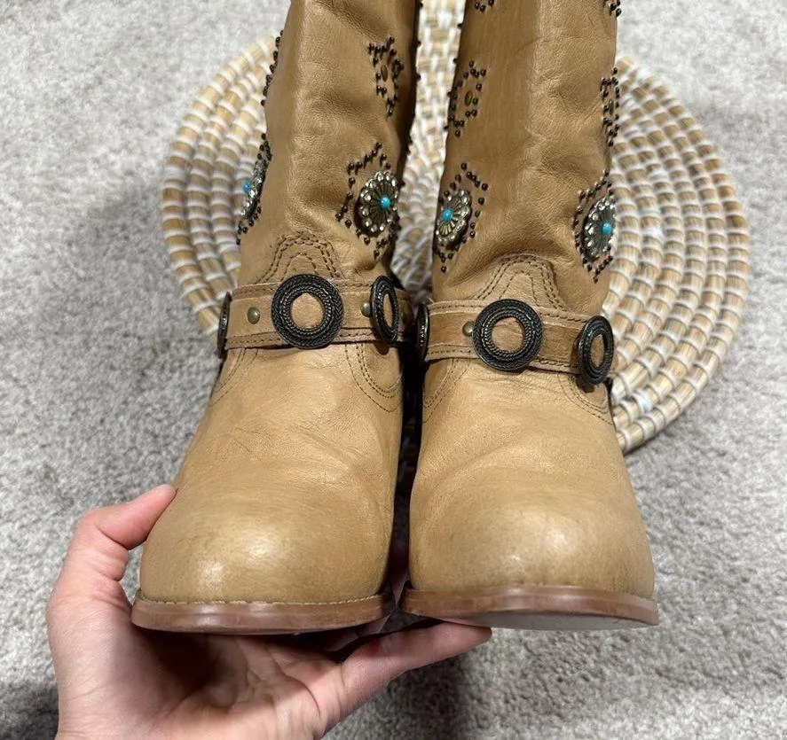 Dingo Addie Women’s Harness Boots Mid-Calf Rhinestone Western Rodeo Cowgirl Tan - Image 6