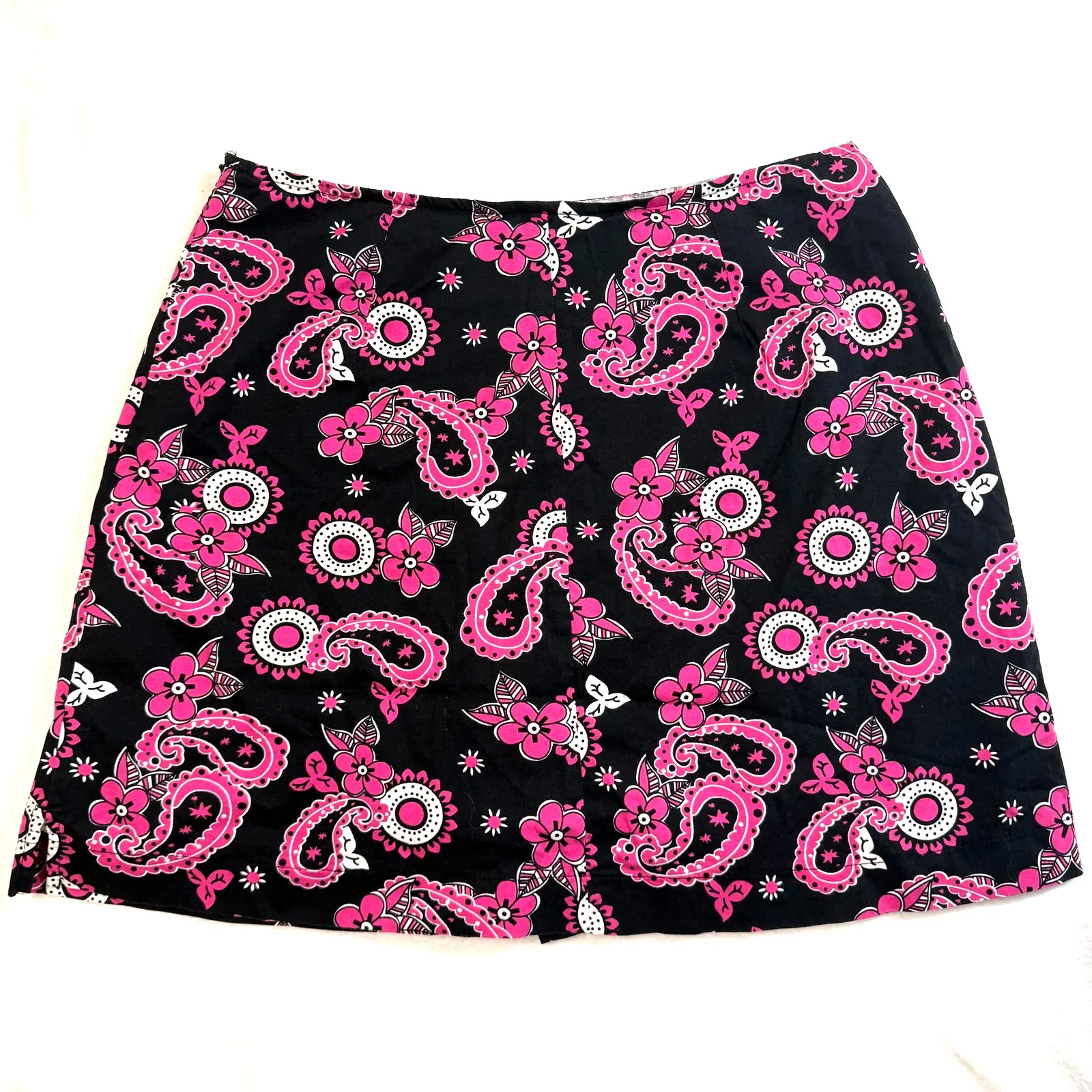 Metrostyle 10 Black Pink‎ Paisley Mini Skirt Y2K Mod Stretch Floral Print Pink - Image 4