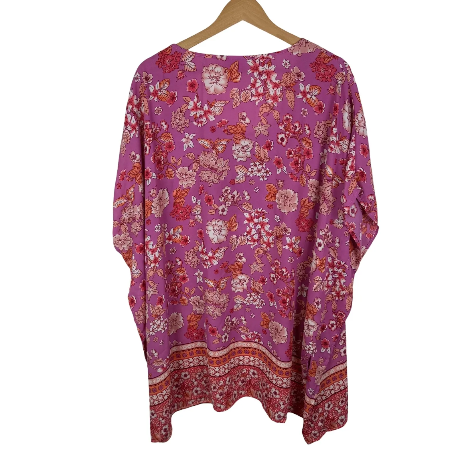 Avenue Floral Tunic Top Size 20 Kaftan Lace Up Lightweight Vacation Resort Flowy - Image 6