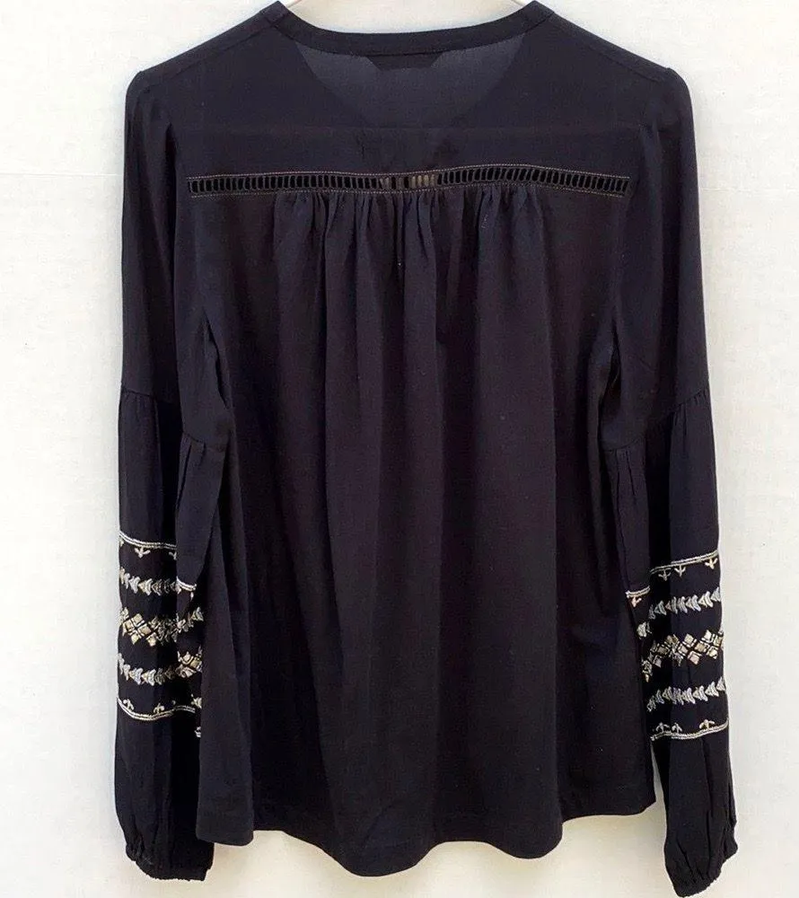 small black long sleeve boho perforated embroidered top semi sheer - Image 3