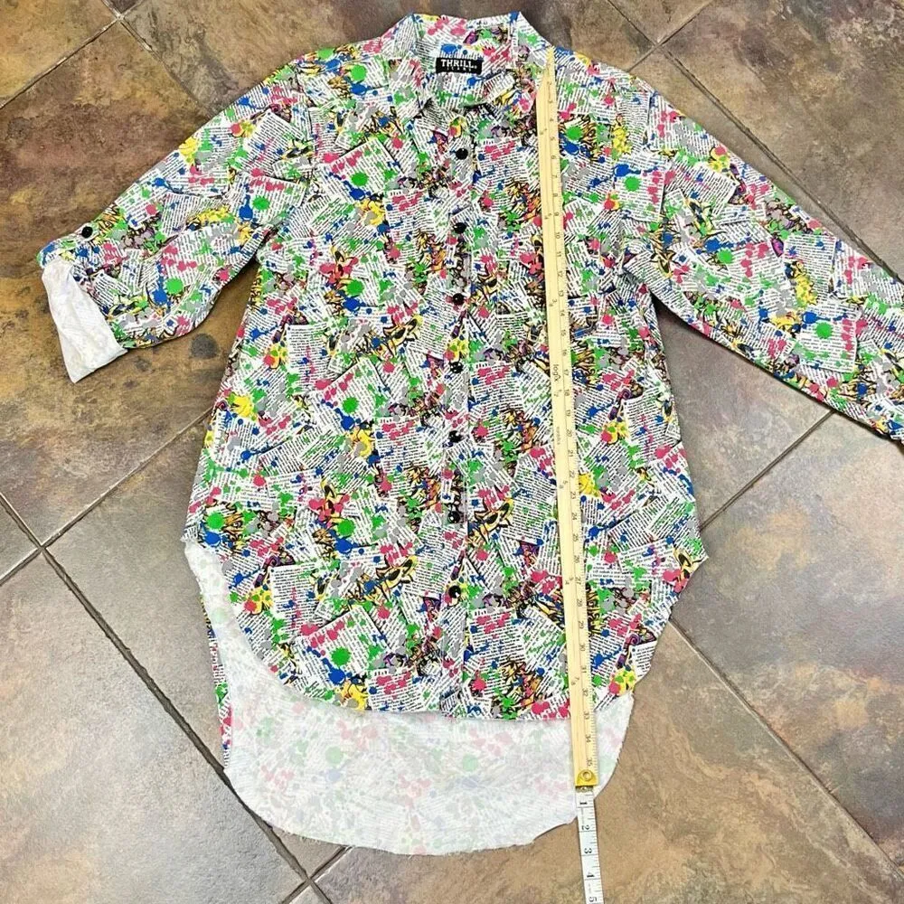 Thrill Jeans Graffiti Splatter Paint Letter Button Down Fringe Bottom Top 2X Black Size XXL - Image 4