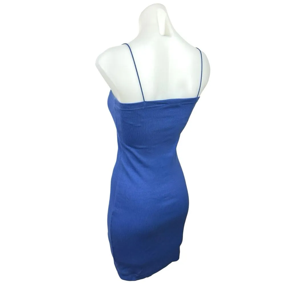 Zara Womens Blue Ribbed Square Neck Sleeveless Cami Tank Bodycon Midi Dress Sz M - Image 2