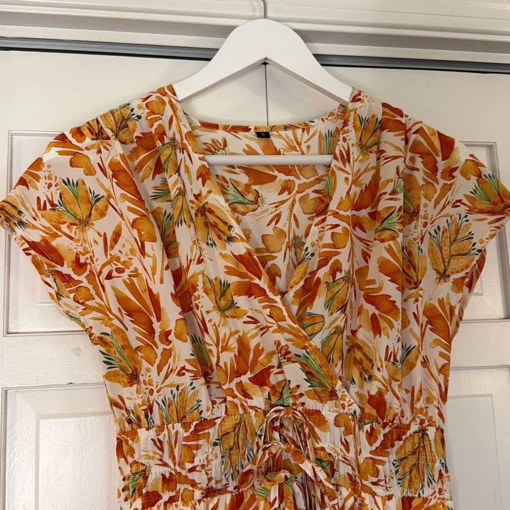 Kilig Amazon yellow floral smocked midi dress small - Image 5