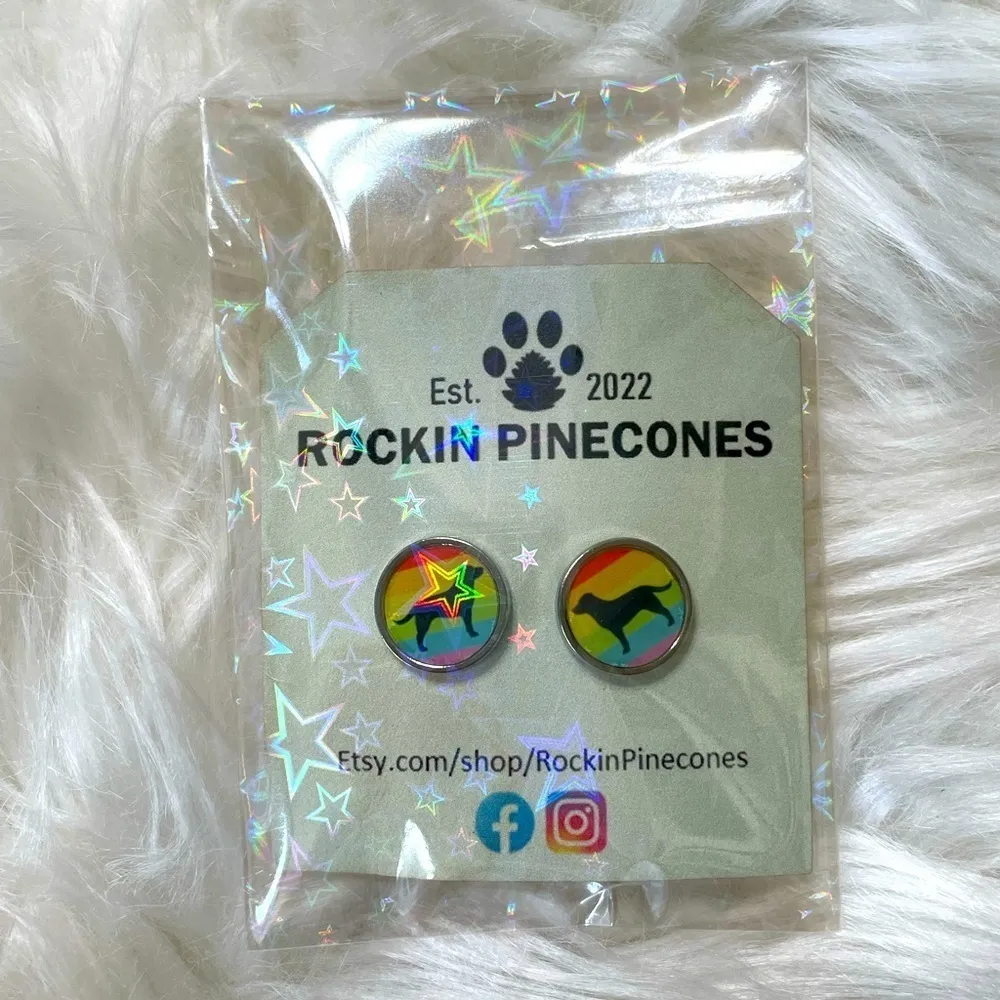 Earrings Dog Rainbow Pride LGBTQ Studs Posts Unisex New - Image 5