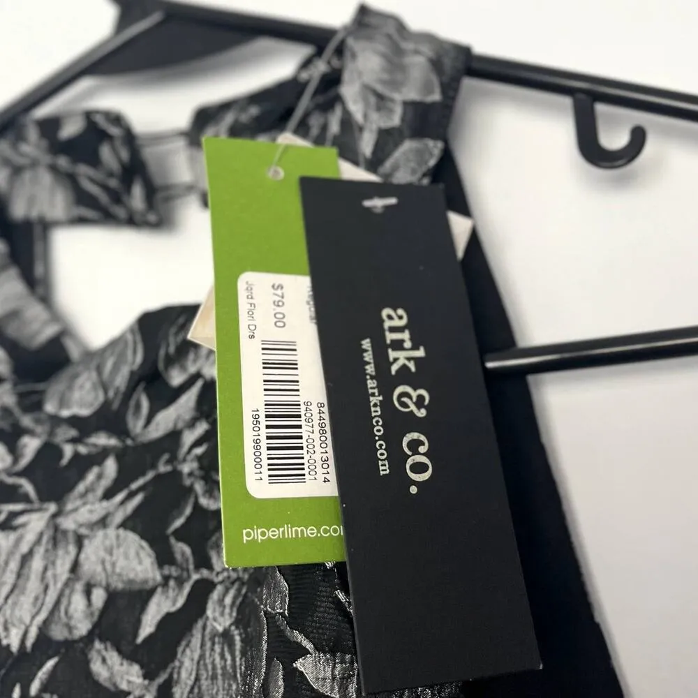 NWT Ark & Co | Black Silver Floral Mock Neck Cocktail Dress | Size S | Party LBD - Image 8