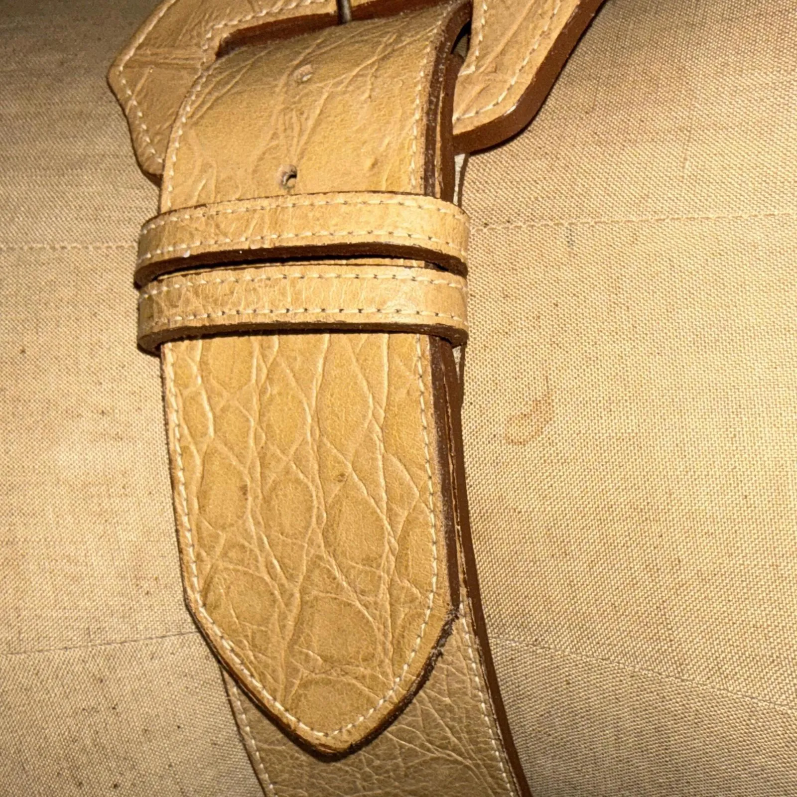 Vintage Sandy Duftler Y2K 90s Tan Leather Chunky Buckle Statement Belt 25 - Image 4