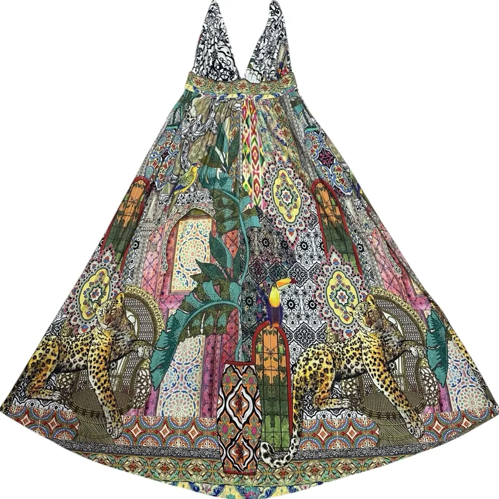 Farm Rio Tropical Floral Tiger Toucan Stained Glass Gayatri Maxi Dress Medium - Image 5