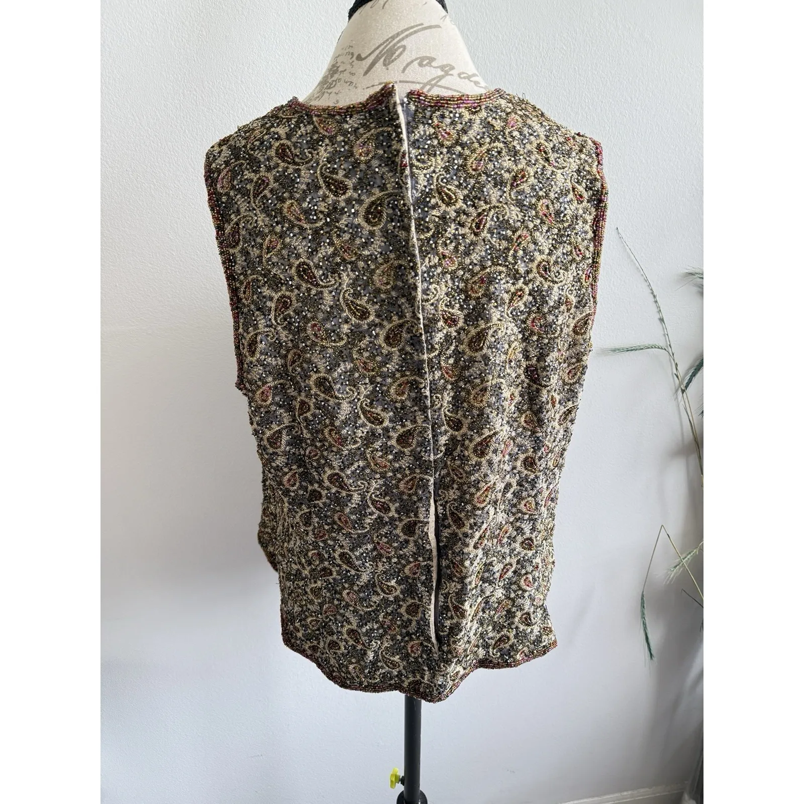 Adrianna Papell Occasions Top Size 22 Silk Beaded Gold Paisley Blouse‎ Formal - Image 4