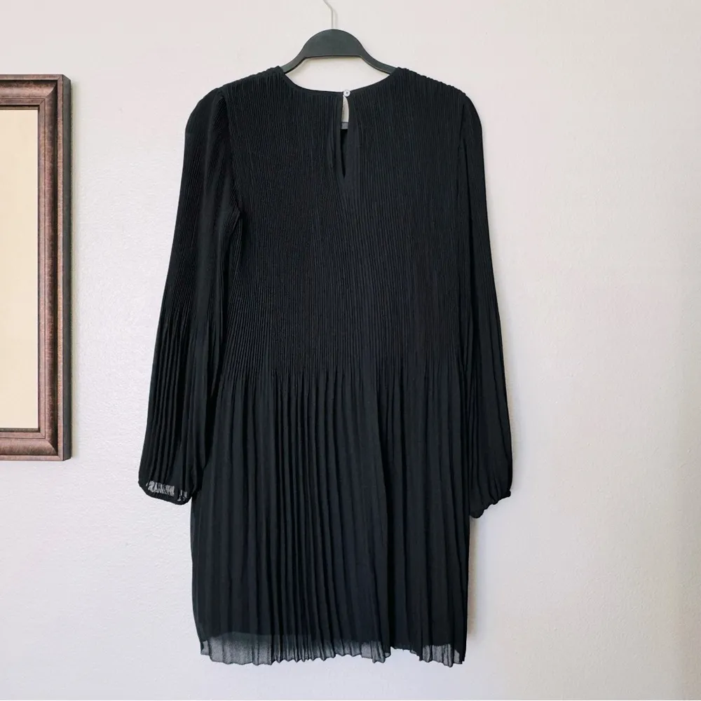 Quince Chiffon Pleated Long Sleeve Mini Dress in Black Size Small - Image 7