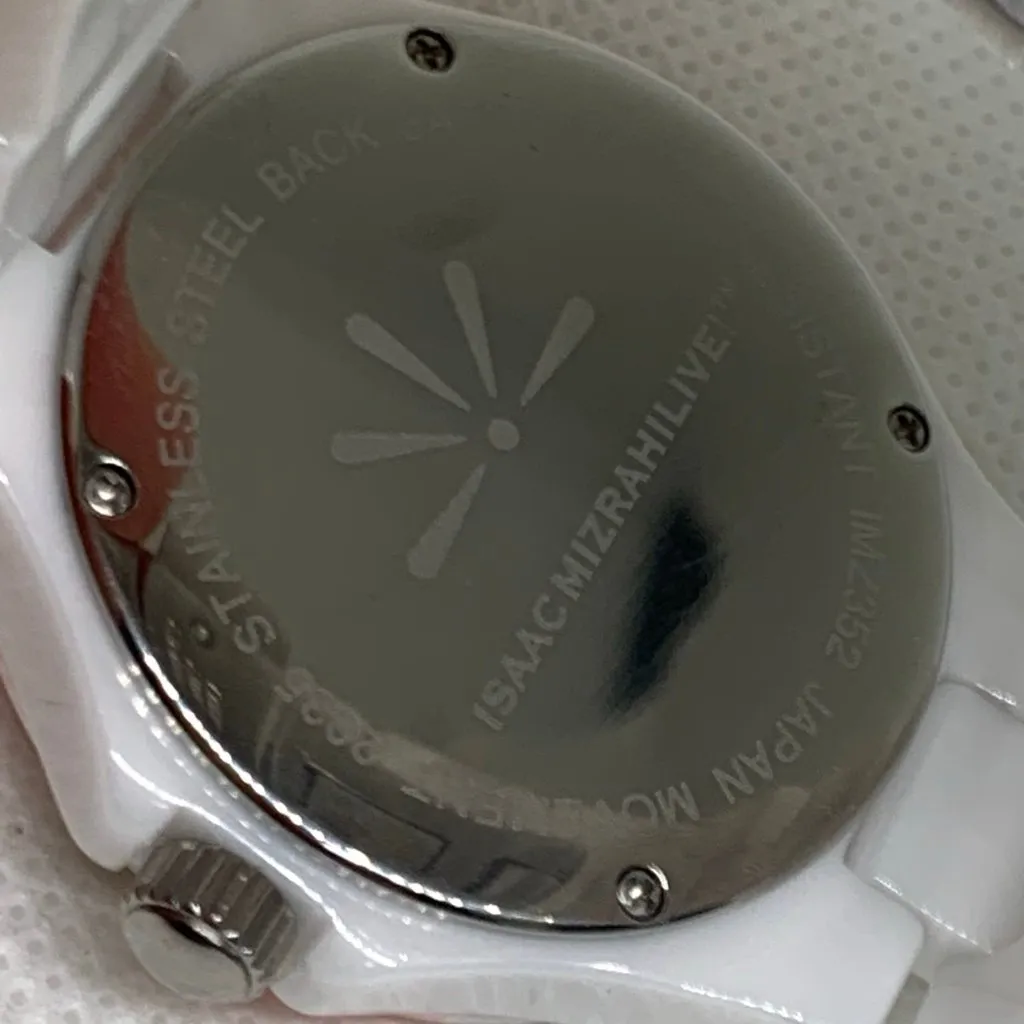 Isaac Mizrahi Live! White Ceramic Watch mop  Dial Floral bezel 35mm running - Image 7