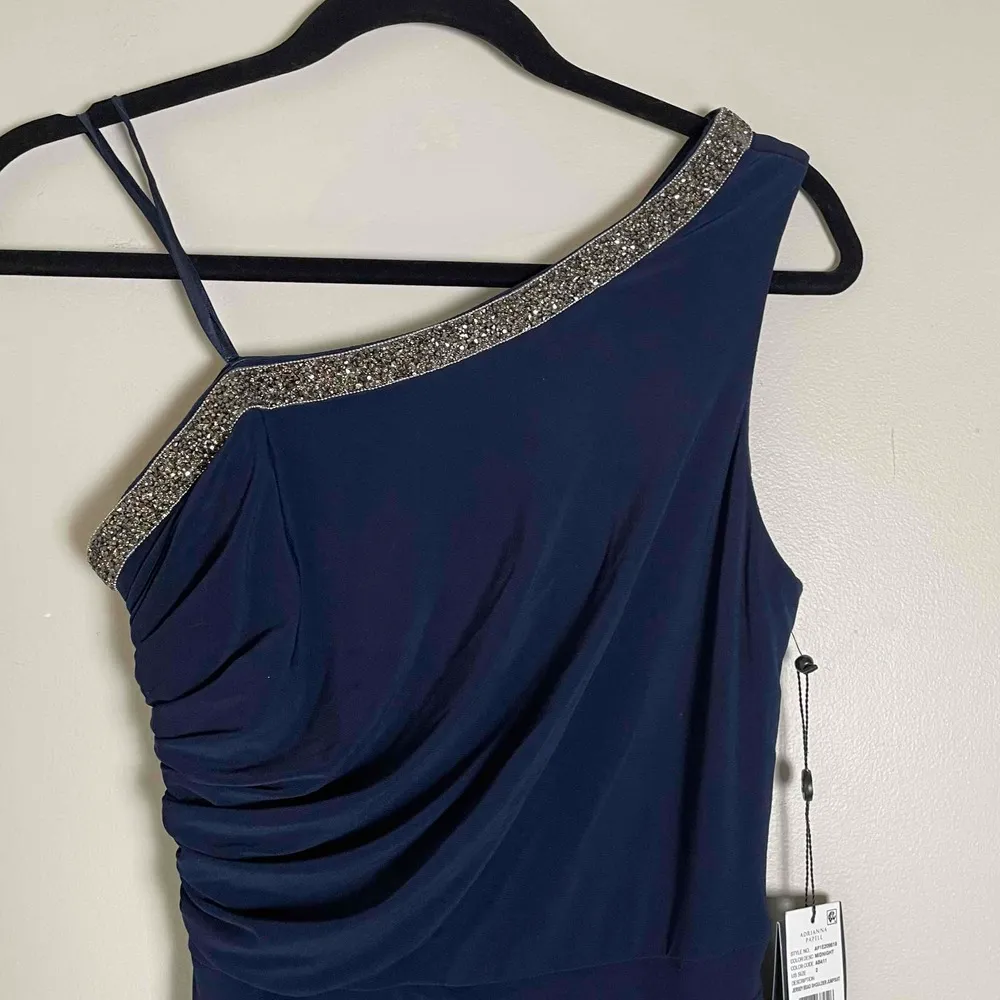 Adrianna Papell Womens Navy Embellished Wide-leg Formal Cape Jumpsuit Size 2 New - Image 6