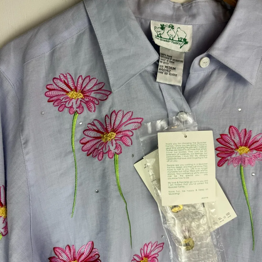 NWT Quacker Factory Womens Floral Embroidered Button Top Sz Medium 100% Ramie - Image 4