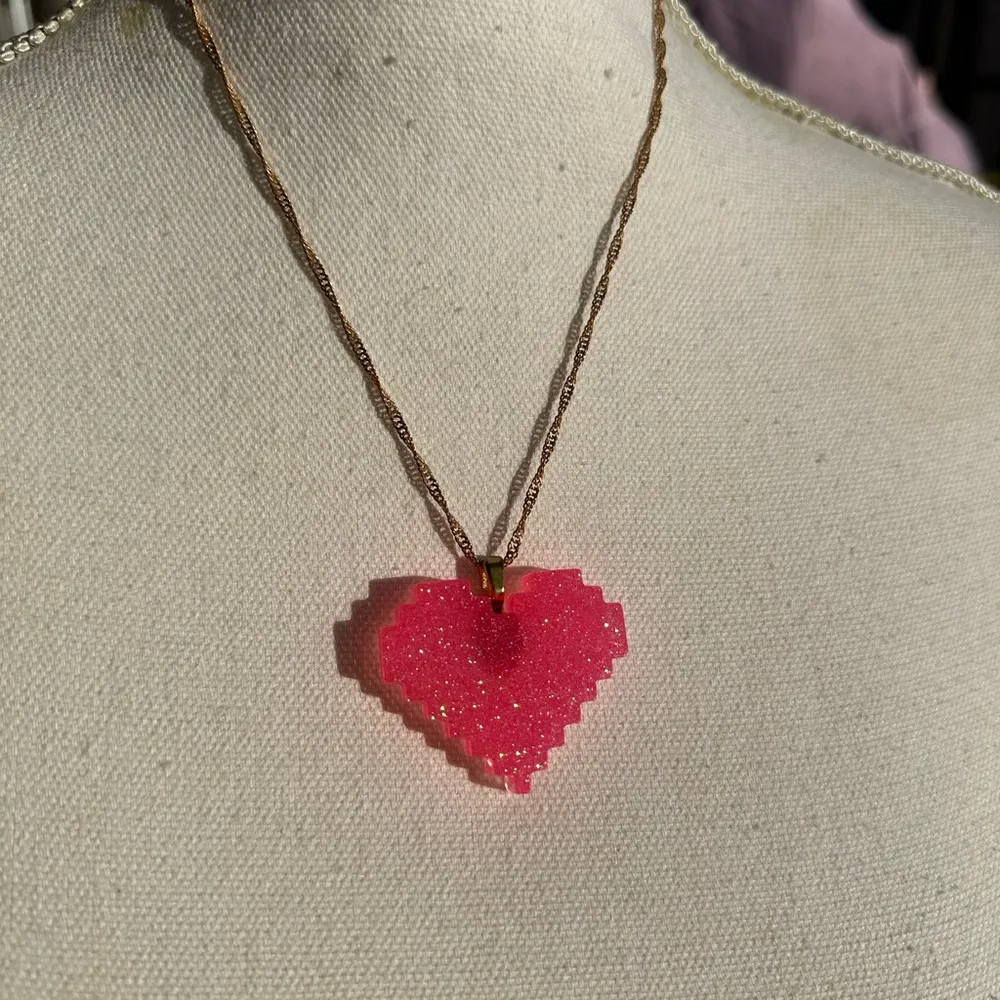 Pixel Heart Pendant Necklace - Image 2