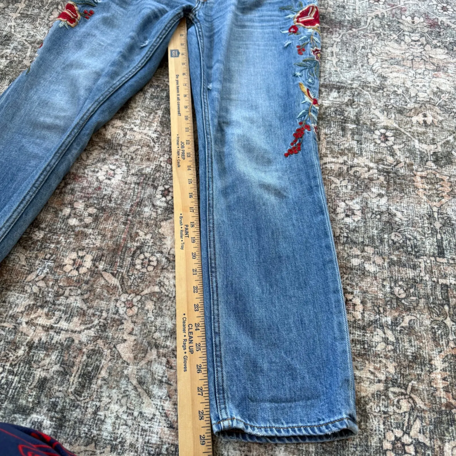 Johnny Was Kali Relaxed Straight Jeans Floral Embroidered High Rise 29 Blue - Image 6