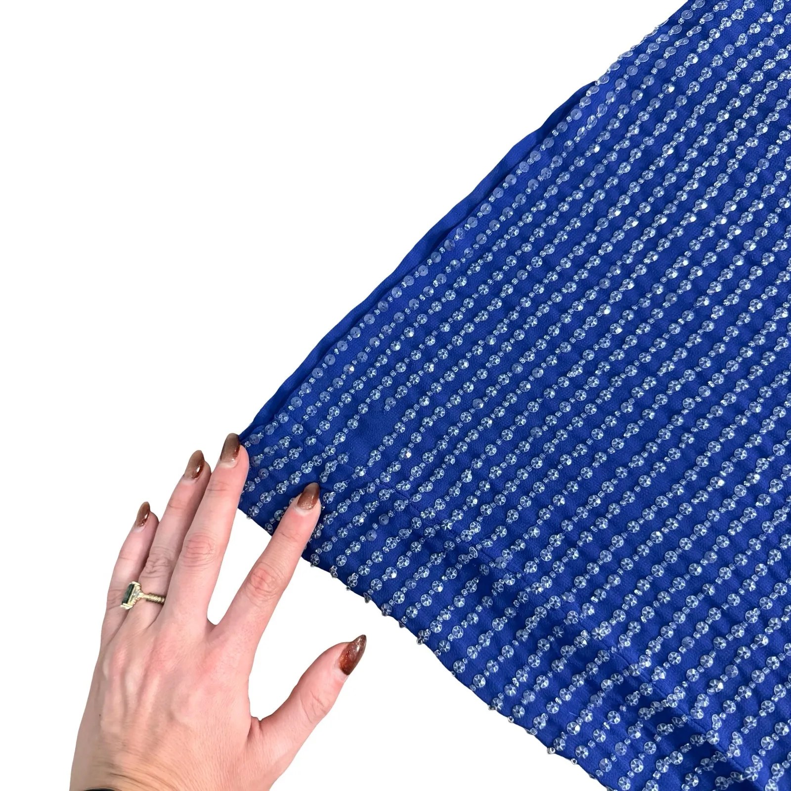 Free People Deep Sea Blue Purple Chrysallis Beaded Sequin Kaftan Mini Dress XS - Image 9